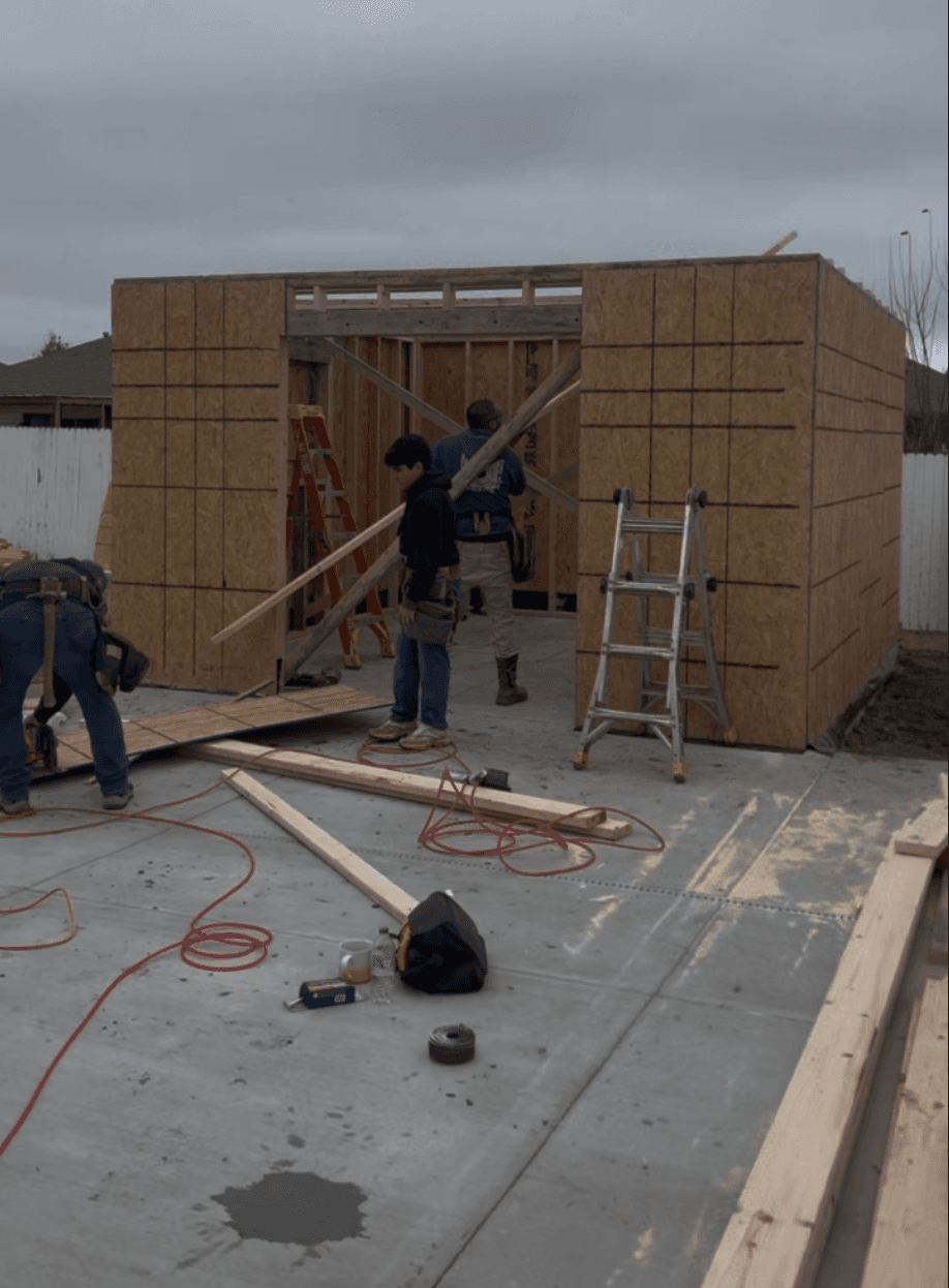 Tool shed construction in progress before completion by Complete Dream Remodeling in Oklahoma City
